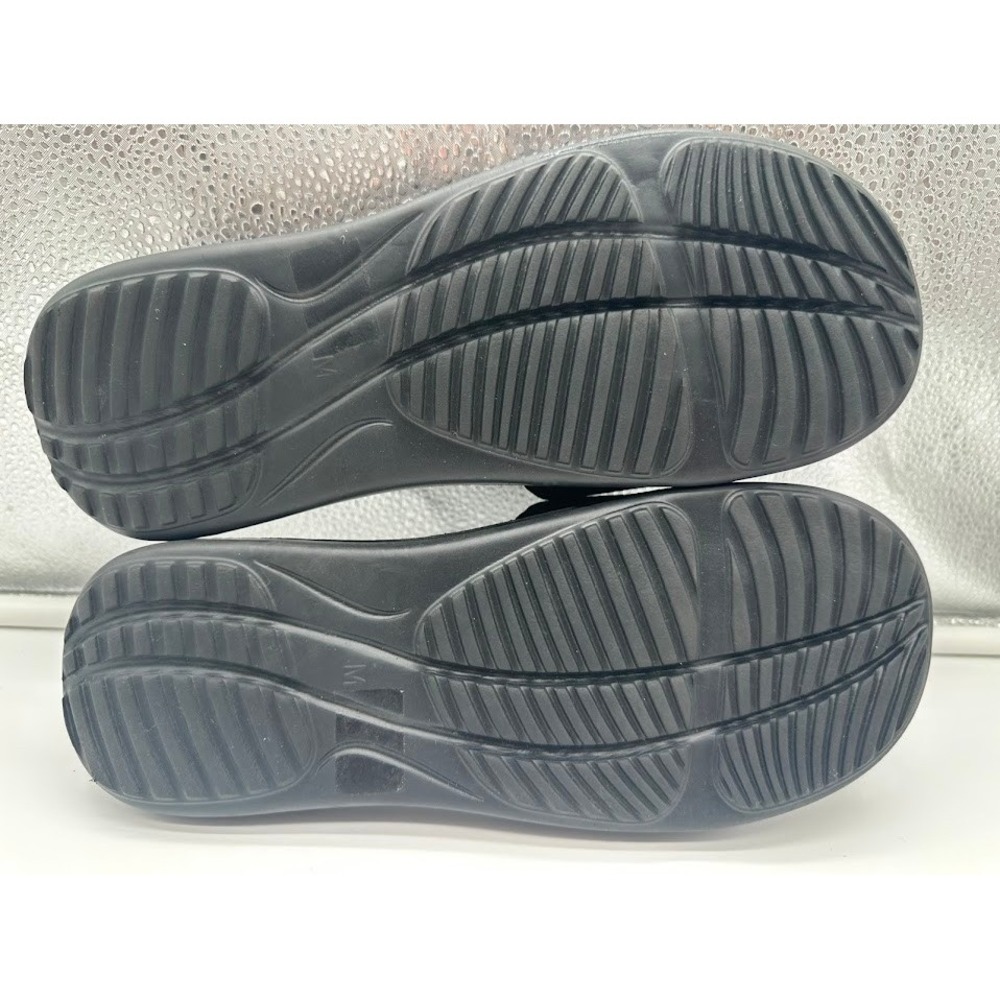 Black Memory Foam Slide Sandals Adjustable Hook Loop Strap Women Size M - Picture 6 of 8